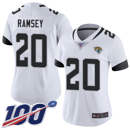 Nike Jacksonville Jaguars 20 Jalen Ramsey White Women Stitched NFL 100th Season Vapor Limited Jersey